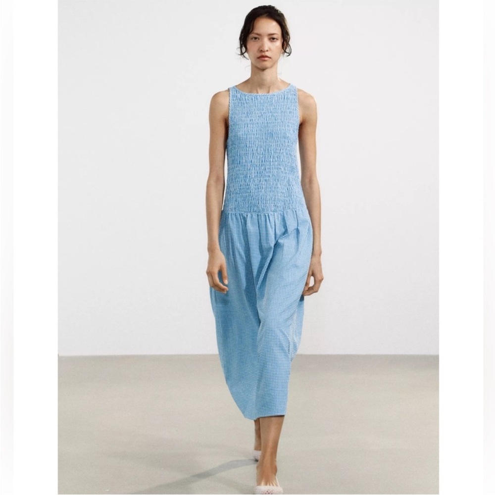 NWT Zara blue gingham dress
